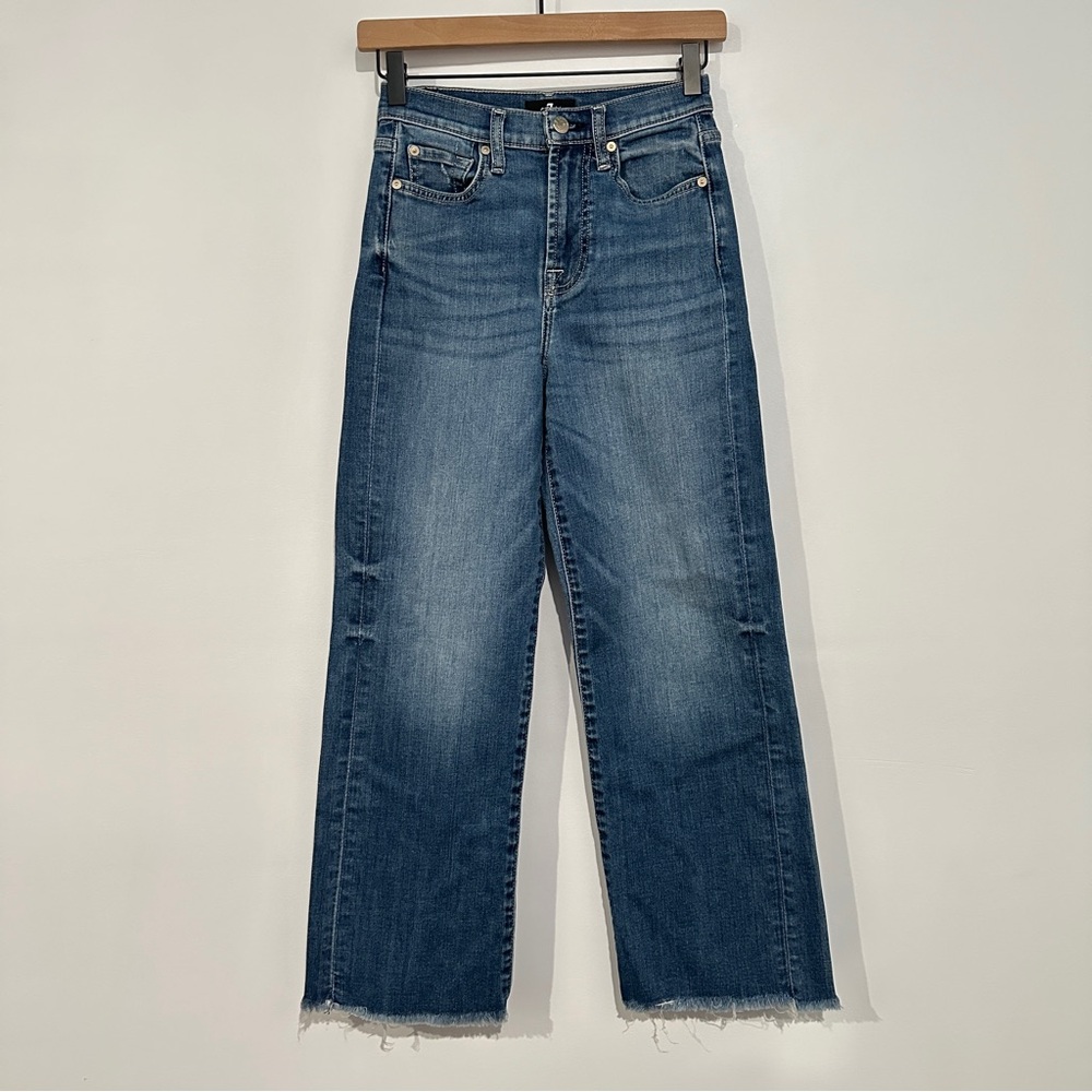 7 For All Mankind Alexa Straight Leg Cropped Jeans Sz 24 Blue Organic Stretch